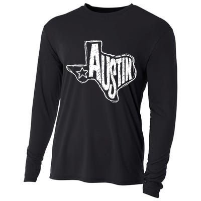 Austin Texas State Retro Outline Map Cooling Performance Long Sleeve Crew