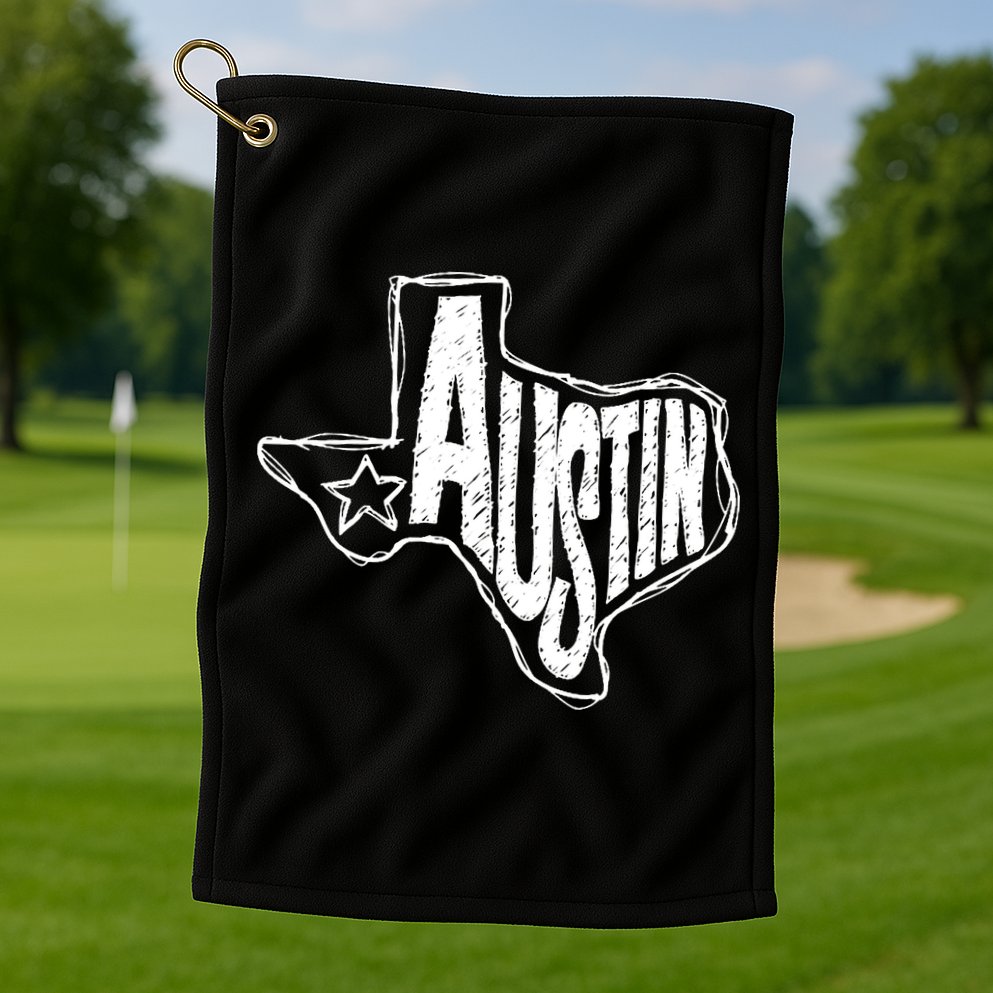 Austin Texas State Retro Outline Map Golf Towel