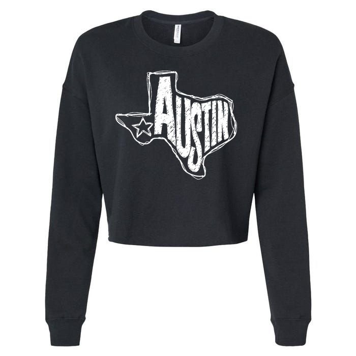 Austin Texas State Retro Outline Map Cropped Pullover Crew