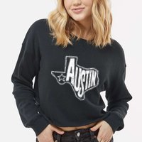 Austin Texas State Retro Outline Map Cropped Pullover Crew