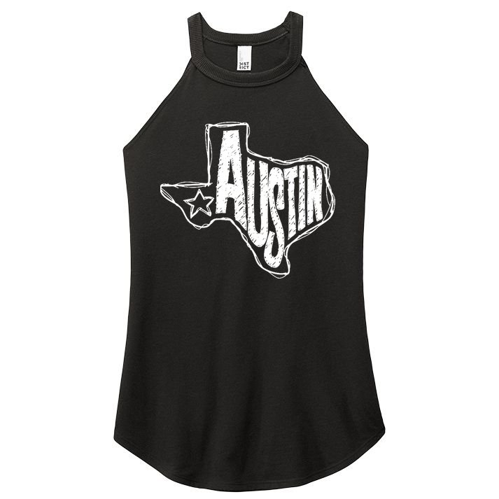 Austin Texas State Retro Outline Map Women's Perfect Tri Rocker Tank