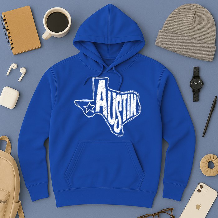 Austin Texas State Retro Outline Map Hoodie