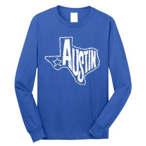 Austin Texas State Retro Outline Map Long Sleeve Shirt