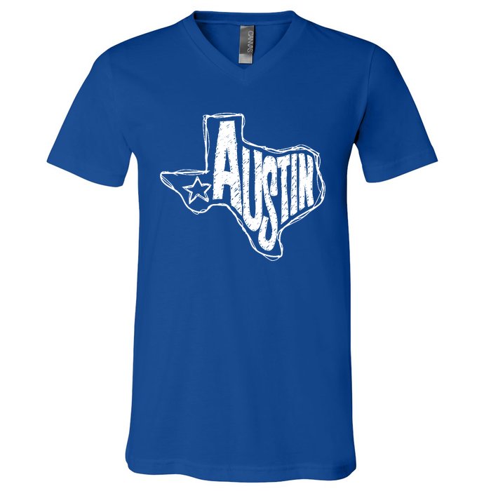 Austin Texas State Retro Outline Map V-Neck T-Shirt