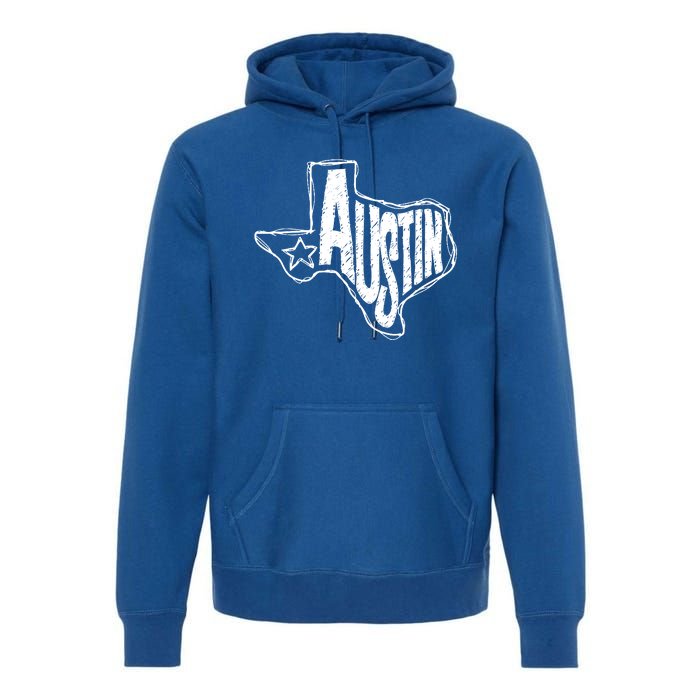 Austin Texas State Retro Outline Map Premium Hoodie