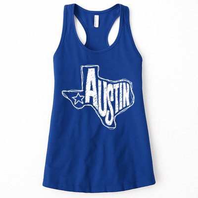Austin Texas State Retro Outline Map Womens Tank Top