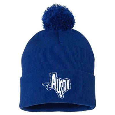 Austin Texas State Retro Outline Map Pom Pom 12in Knit Beanie
