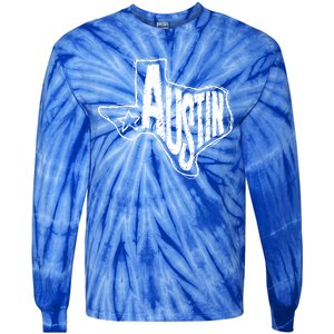 Austin Texas State Retro Outline Map Tie-Dye Long Sleeve Shirt