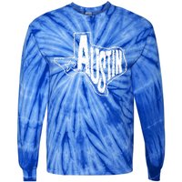 Austin Texas State Retro Outline Map Tie-Dye Long Sleeve Shirt