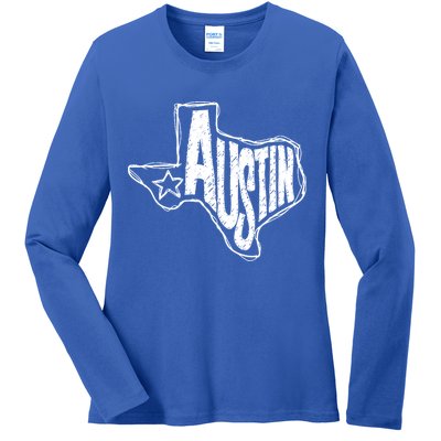 Austin Texas State Retro Outline Map Ladies Long Sleeve Shirt