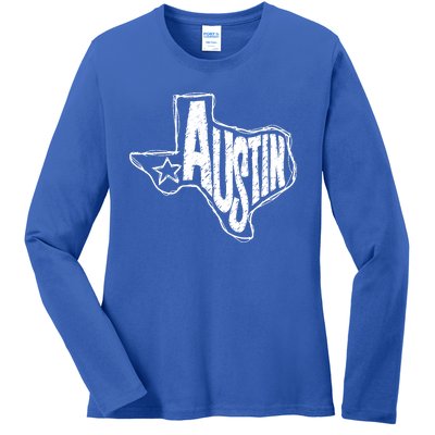 Austin Texas State Retro Outline Map Ladies Long Sleeve Shirt