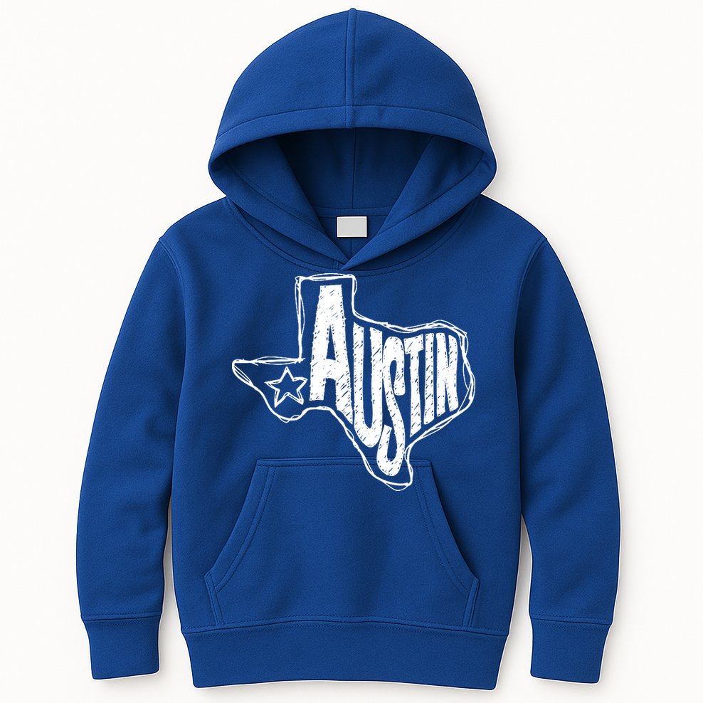 Austin Texas State Retro Outline Map Kids Hoodie