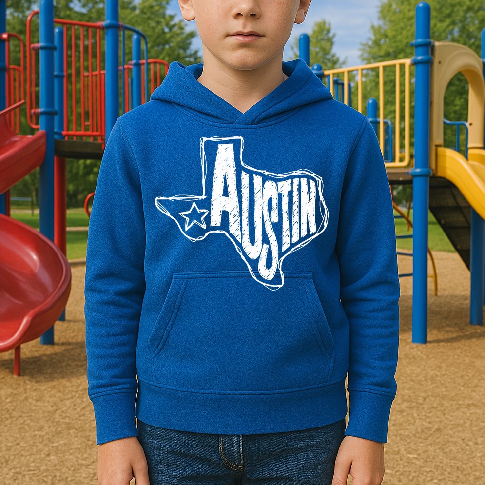 Austin Texas State Retro Outline Map Kids Hoodie