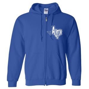 Austin Texas State Retro Outline Map Full Zip Hoodie