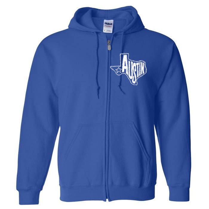 Austin Texas State Retro Outline Map Full Zip Hoodie