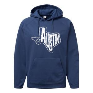 Austin Texas State Retro Outline Map Performance Fleece Hoodie