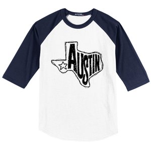 Austin Texas State Retro Outline Map Baseball Sleeve Shirt