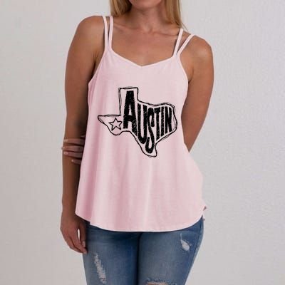 Austin Texas State Retro Outline Map Women's Strappy Tank