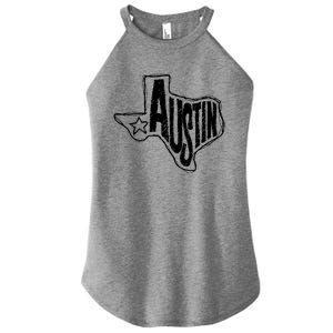 Austin Texas State Retro Outline Map Women’s Perfect Tri Rocker Tank