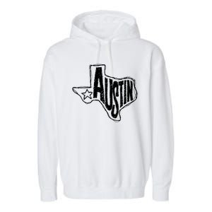 Austin Texas State Retro Outline Map Garment-Dyed Fleece Hoodie