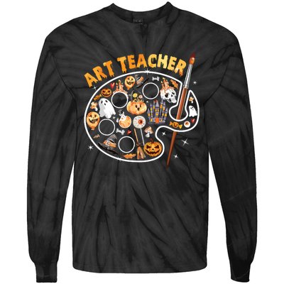 Art Teacher Spooky Pumpkin Halloween Tie-Dye Long Sleeve Shirt