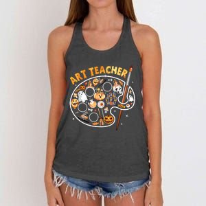 Art Teacher Spooky Pumpkin Halloween Women's Knotted Racerback Tank