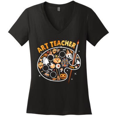 Art Teacher Spooky Pumpkin Halloween Women's V-Neck T-Shirt