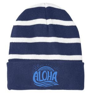 Aloha Tropical Surfer Striped Beanie with Solid Band