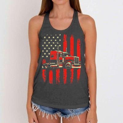 American Trucker Semi Truck Driver Trucking Big Rig Women's Knotted Racerback Tank