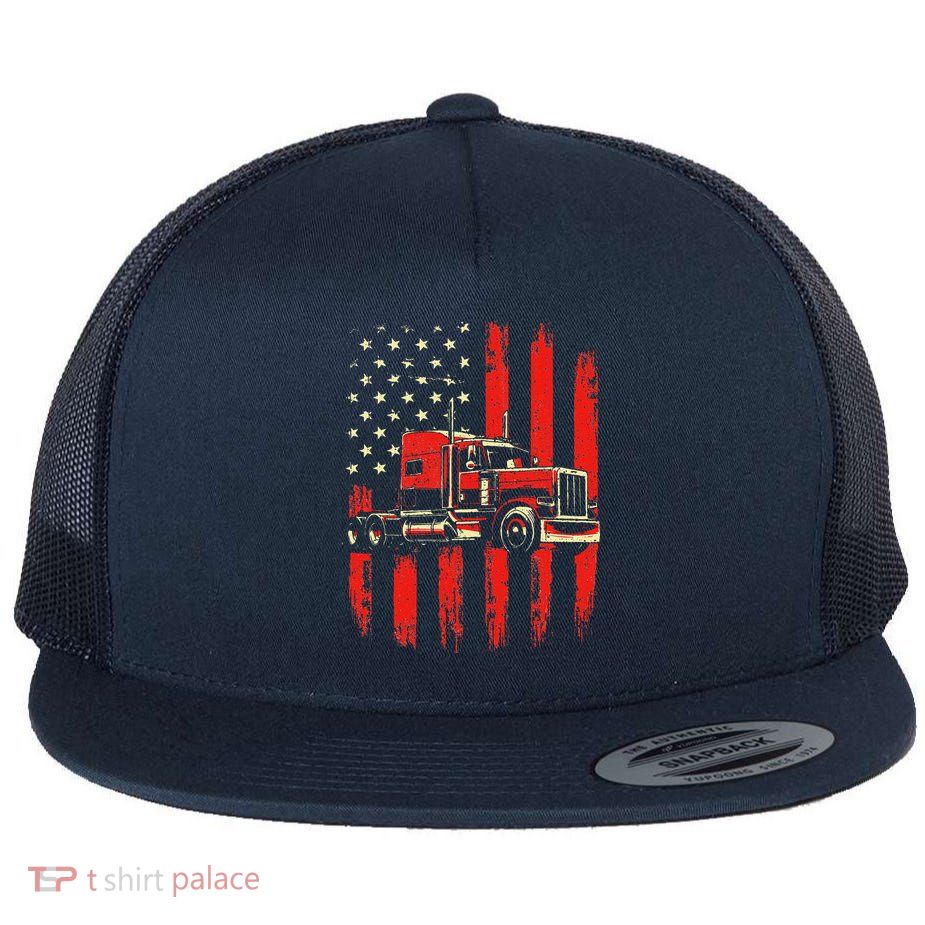 American Trucker Semi Truck Driver Trucking Big Rig Flatbill Hat