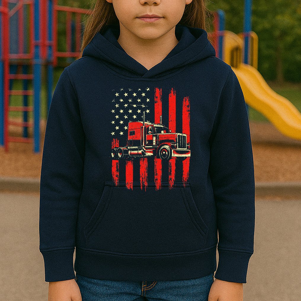 American Trucker Semi Truck Driver Trucking Big Rig Kids Hoodie