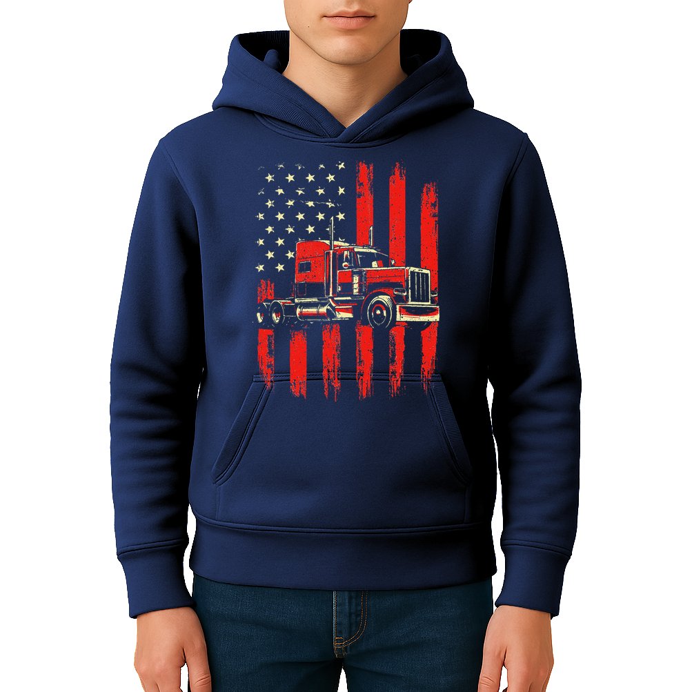 American Trucker Semi Truck Driver Trucking Big Rig Kids Hoodie