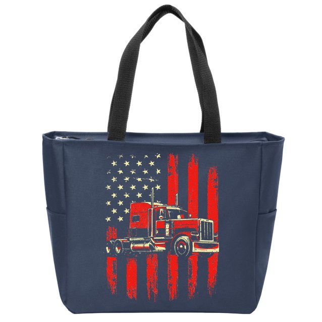 American Trucker Semi Truck Driver Trucking Big Rig Zip Tote Bag