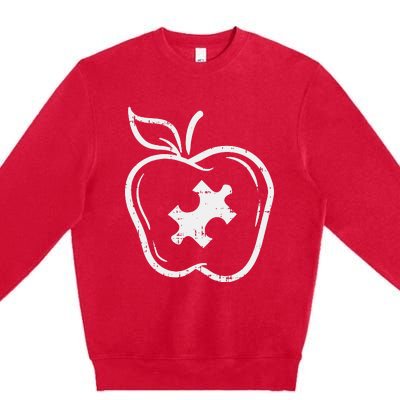 Autism Teacher Special Education Awareness Apple Premium Crewneck Sweatshirt