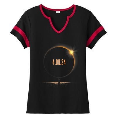 America Totality Spring 4 08 24 Total Solar Eclipse 2024 Ladies Halftime Notch Neck Tee