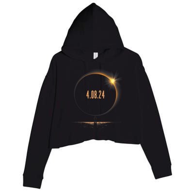 America Totality Spring 4 08 24 Total Solar Eclipse 2024 Crop Fleece Hoodie