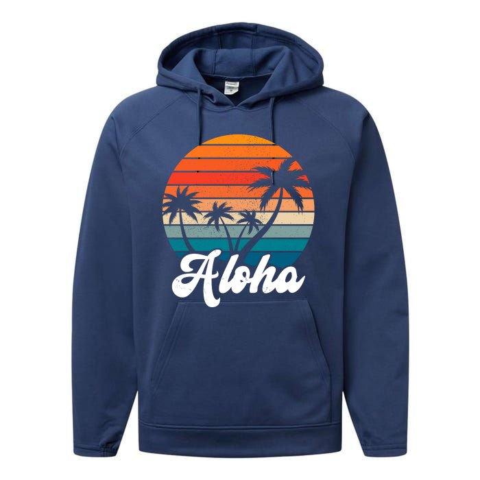 Aloha Tropical Sunset Vintage Vacation Performance Fleece Hoodie