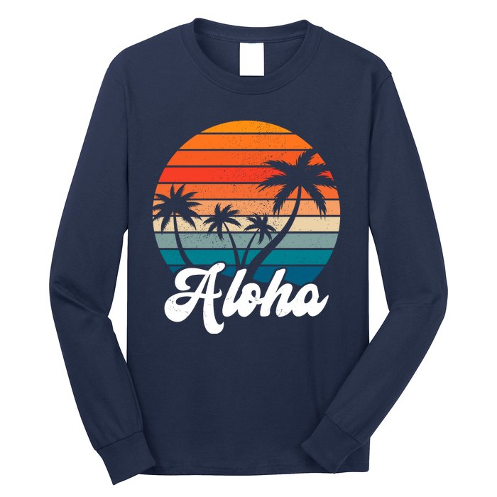 Aloha Tropical Sunset Vintage Vacation Long Sleeve Shirt