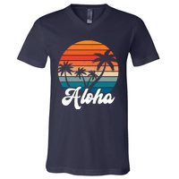 Aloha Tropical Sunset Vintage Vacation V-Neck T-Shirt