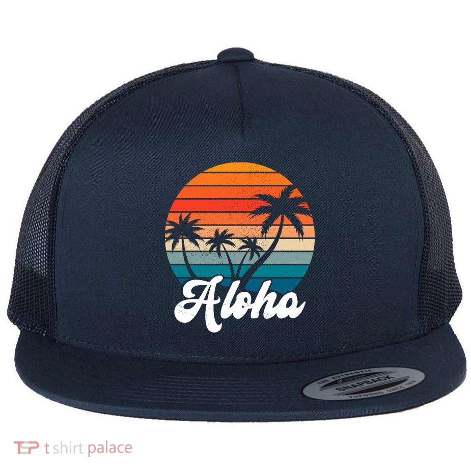 Aloha Tropical Sunset Vintage Vacation Flatbill Hat