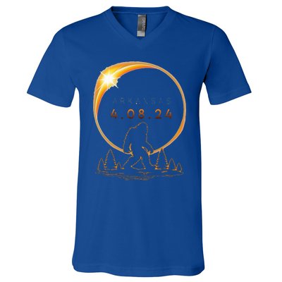 Arkansas Total Solar Eclipse 2024 Bigfoot Solar Eclipse V-Neck T-Shirt