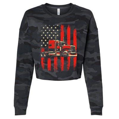 American Trucker Semi Truck Driver Trucking Cropped Pullover Crew