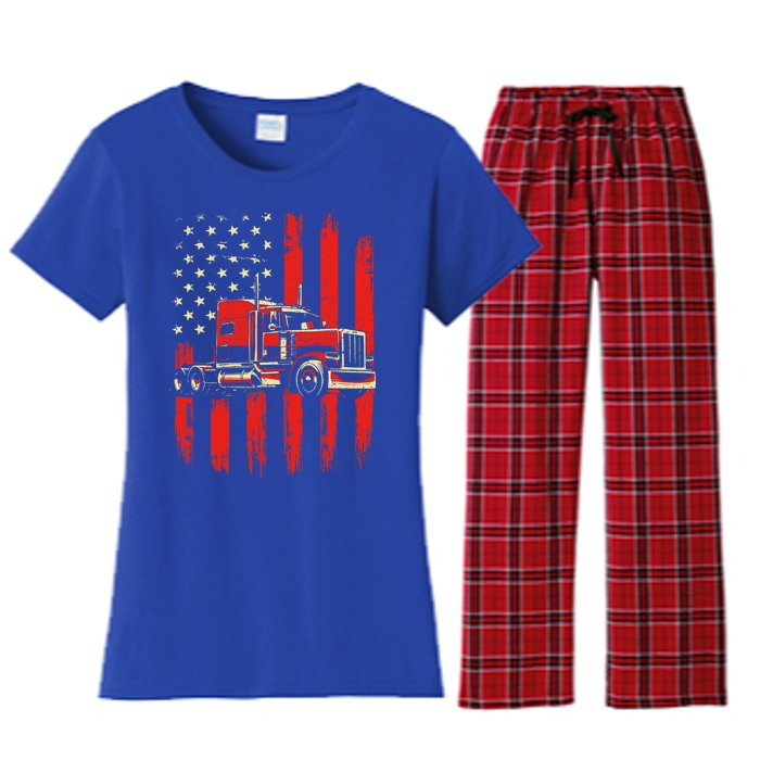 American Trucker Semi Truck Driver Trucking Women's Flannel Pajama Set