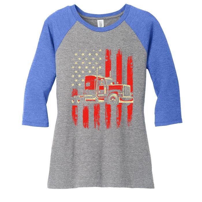 American Trucker Semi Truck Driver Trucking Women's Tri-Blend 3/4-Sleeve Raglan Shirt