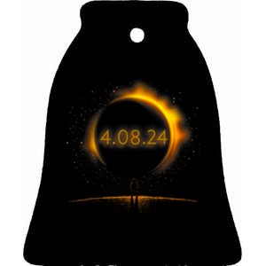 America Totality Spring 4.08.24 Total Solar Eclipse 2024 Ceramic Bell Ornament