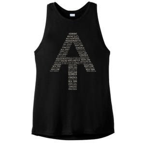 Appalachian Trail Symbol Word Cloud With Us Staates Ladies PosiCharge Tri-Blend Wicking Tank