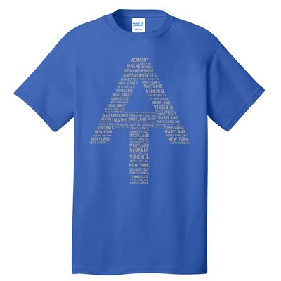 Appalachian Trail Symbol Word Cloud With Us Staates Tall T-Shirt