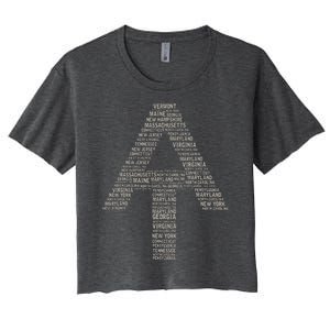 Appalachian Trail Symbol Word Cloud With Us Staates Women's Crop Top Tee