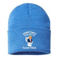 Anti Trump Sometimes You Gotta Flush Twice Sustainable Knit Beanie