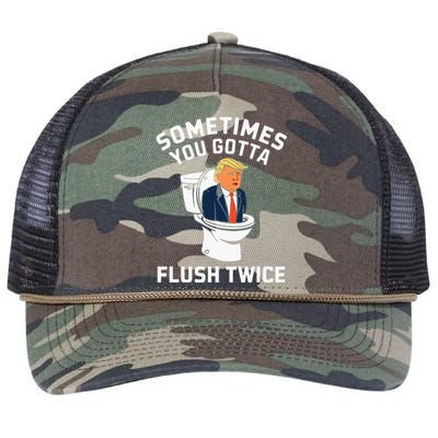 Anti Trump Sometimes You Gotta Flush Twice Retro Rope Trucker Hat Cap